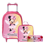 Bolsa Infantil Mochila Minnie Costas Menina Kit Impermeável