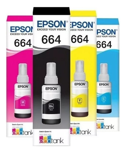 Kit 4tinta Epson Original Refil 664 L355 L365 L375 L395 L495