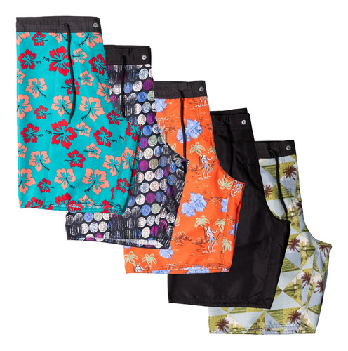 Combo 05 Bermudas Masculinas Tactel Praia Adulto Estampada