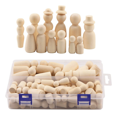 55pcs Wooden Peg Dolls Unpainted Kids Gifts From An