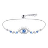 Pulsera Ojo Turco Circonitas Ajustable Plata Ley 925 + Caja