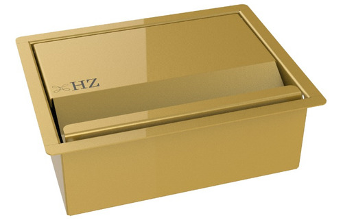 Porta Esponja Inox Com Dourado Tampa Embutir Granito 19,8cm