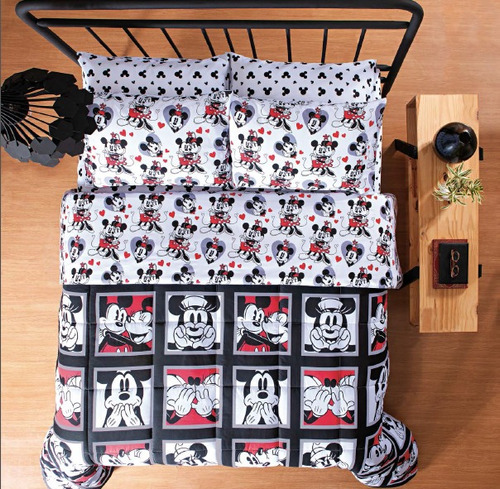 Colcha Df + Jogo Cama Mickey Minnie Forever Queen 07 Peças