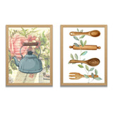 Quadro Para Cozinha Grande Vintage 2 Pçs 33x43 Cm Com Vidro