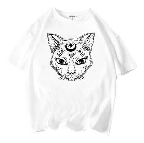 Playera Gato Luna  Oversize Fkttsh Moda Urbana D61