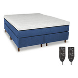 Eco New Colchoes Magnético King Hr Massageador 2 Controles Mais Cama Box Cor Azul