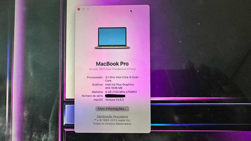 Macbook Pro 13 2017 Processador I5 8gb 512gb