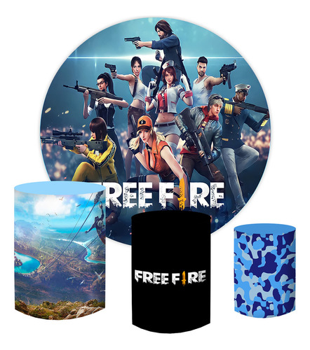 Painel Redondo 1,50 + Trio De Capas Dos Cilindros Free Fire