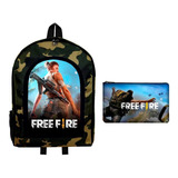 Combo Mochila Reforzada + Cartuchera Free Fire Videojuego Gi