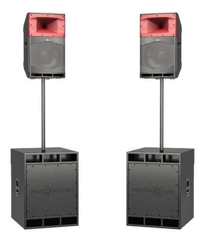 Combo De Sonido Profesional 2 Bafles Activos + 2 Subwoofers