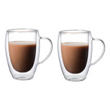 Pack 2 Tazas Doble Pared Vidrio 350ml Cafe Te Capuccino Mog