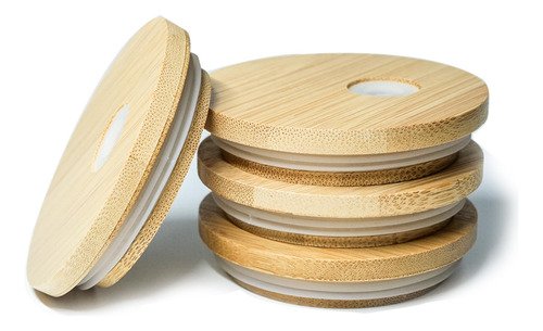 Teresry Paquete De 4 Tapas De Bambu Para Vasos De Vidrio Con