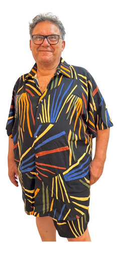 Conjunto Masc Short/camisa Plus Size Tamanho Grande Havaiano
