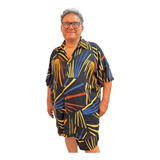 Conjunto Masc Short/camisa Plus Size Tamanho Grande Havaiano