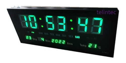 Relógio Led Digital 3615 Verde Parede Calendário Alarme