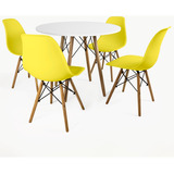 Mesa Redonda Eiffel Branca 90cm Com 4 Cadeiras Eames Set