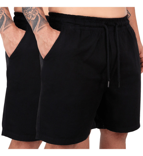 2 Shorts Bermuda Sarja Leve Premium Masculino Elastano Liso