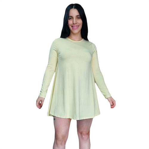 Vestido Amplio Bobo De Mujer Manga Larga Modal C Lycra Full