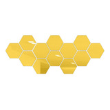 12pzs Acrilico Decorativo Espejo Hexagonal Adhesivo Dorado