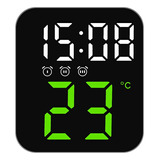 Relógio Digital Led Temperatura Alarmes Usb Mesa E Parede Cor Verde