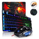 Kit Teclado Semi Mecânico Gamer Led Rgb Mouse Óptico Laser