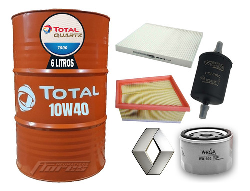 Cambio Aceite 10w40 6l + Kit Filtro Renault Duster Oroch 1.6