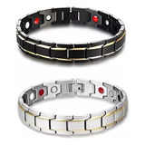 2pzs Pulsera Brazalete Acero Titanio Hombre Terapia Imanes