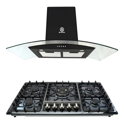 Combo Parrilla A Gas 5 Quemadores Supra Y Campana De Pared Color Negro | Meses sin interés