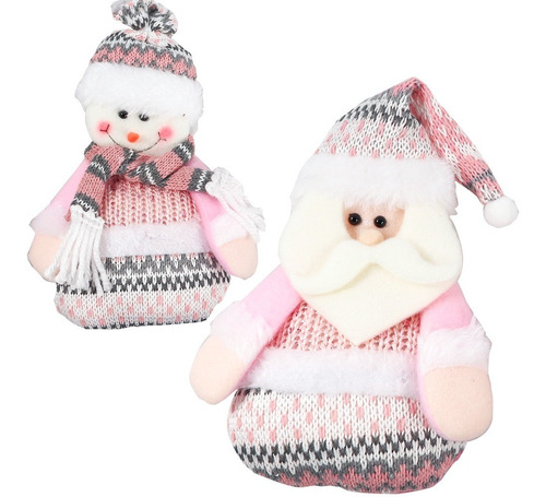 Pendente Papai Noel / Boneco De Neve Trico Rosa 17x13cm