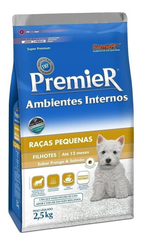 Alimento Premier Super Premium Ambientes Internos Para Cão Filhote De Raça Pequena Sabor Frango E Salmão Em Sacola De 2.5kg