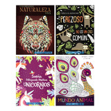 4 Libros De Mandalas De Naturaleza, Reino Animal, Unicornios