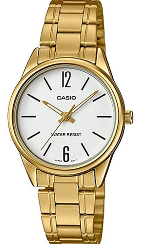 Reloj Casio Análogo Acero Ltp-v005g-7budf Dama Original Color De La Correa Dorado Color Del Fondo Blanco Ltp-v005g-7b