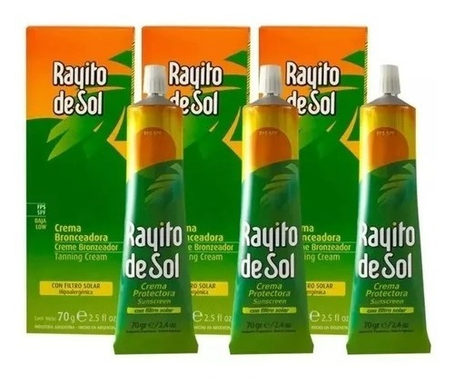 Kit C/ 3 Unidades Bronzeador Rayito De Sol Creme Fps 6 70g 