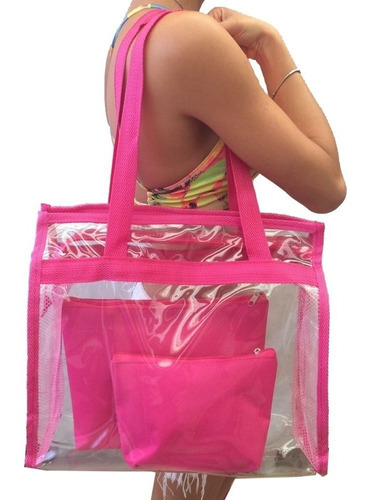 Bolsa Feminina Praia Grande Sacola Transparente Impermeável