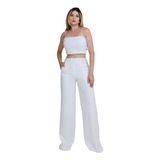 Conjunto Calça Pantalona Social Ou Festa  Cropped Bojo #cj56