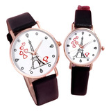 Set 2 Reloj Caballero Dama Pareja Color Negro Torre Eiffel