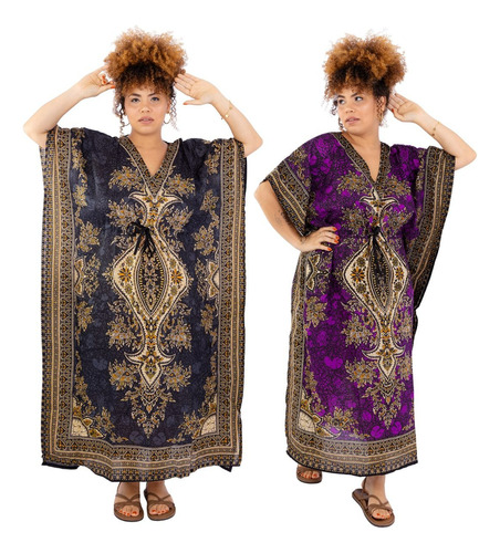 Kit 2 Kaftan Indiana Longa Moda Evangelica Plus Size Viscose