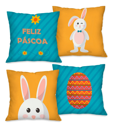 Kit Com 4 Capas Para Almofadas Decorativas Páscoa Coelhos