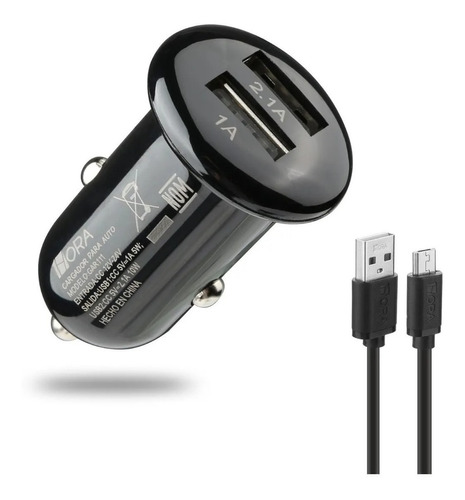 Cargador Automóvil 2.1a Doble Usb Con Cable V8 Micro Usb