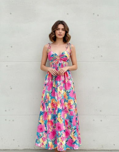 Vestido Bohemio Estampado Floral Elegante Cuello Drapeado | Envío gratis