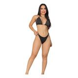 Bikini Brasileño Negro Con Brillos Talla M Tela Licrada