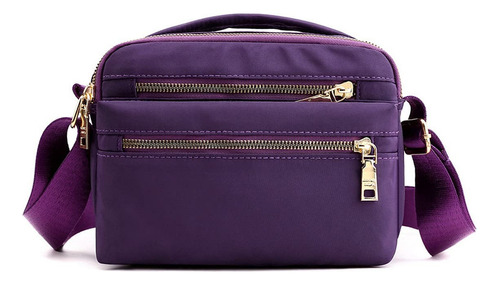 Bolsa Crossbody Mujer Alta Capacidad Nylon Correa Ajustable Color Violeta Oscuro