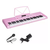 Teclado Musical Mxt 61 Teclas Com Música 300 Timbres Rosa/nf Cor Rosa-claro 220v