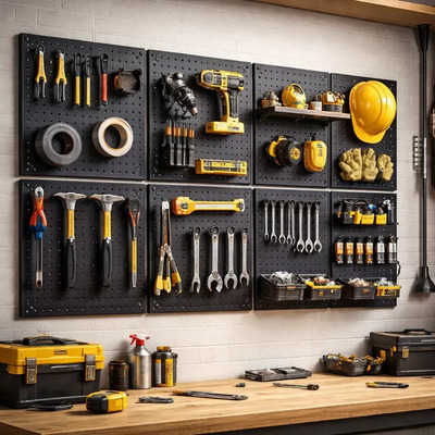 Panel metálico para herramientas de 6 piezas, con 50 ganchos, estante de pared, panel de almacenamiento de herramientas para colgar, organizador de herramientas de pared, organizador de herramientas | Envío gratis