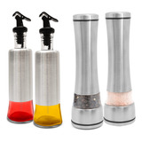 2 Moedor Sal Pimenta Inox+2 Galheteiro Inox 300ml -kit 4pcs