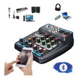 P Mixer De Áudio Usb Com Microfone Bluetooth De 4 Canais.