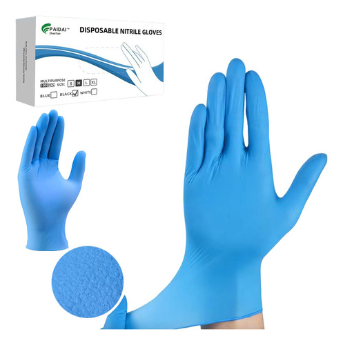 1000pz Guantes Nitrilo Negro Azul Libre De Látex Sin Polvo