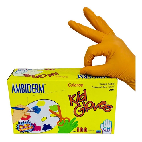 Guante De Latex Kid Gloves Ambiderm Chico Con 100 Piezas