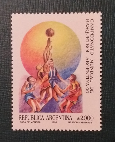 1990 Argentina. Campeonato Mundial De Básquet Mascul. Mint 