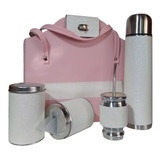 Set Matero Completo Rosa Glitter Termo 1 Litro Regalo Mujer